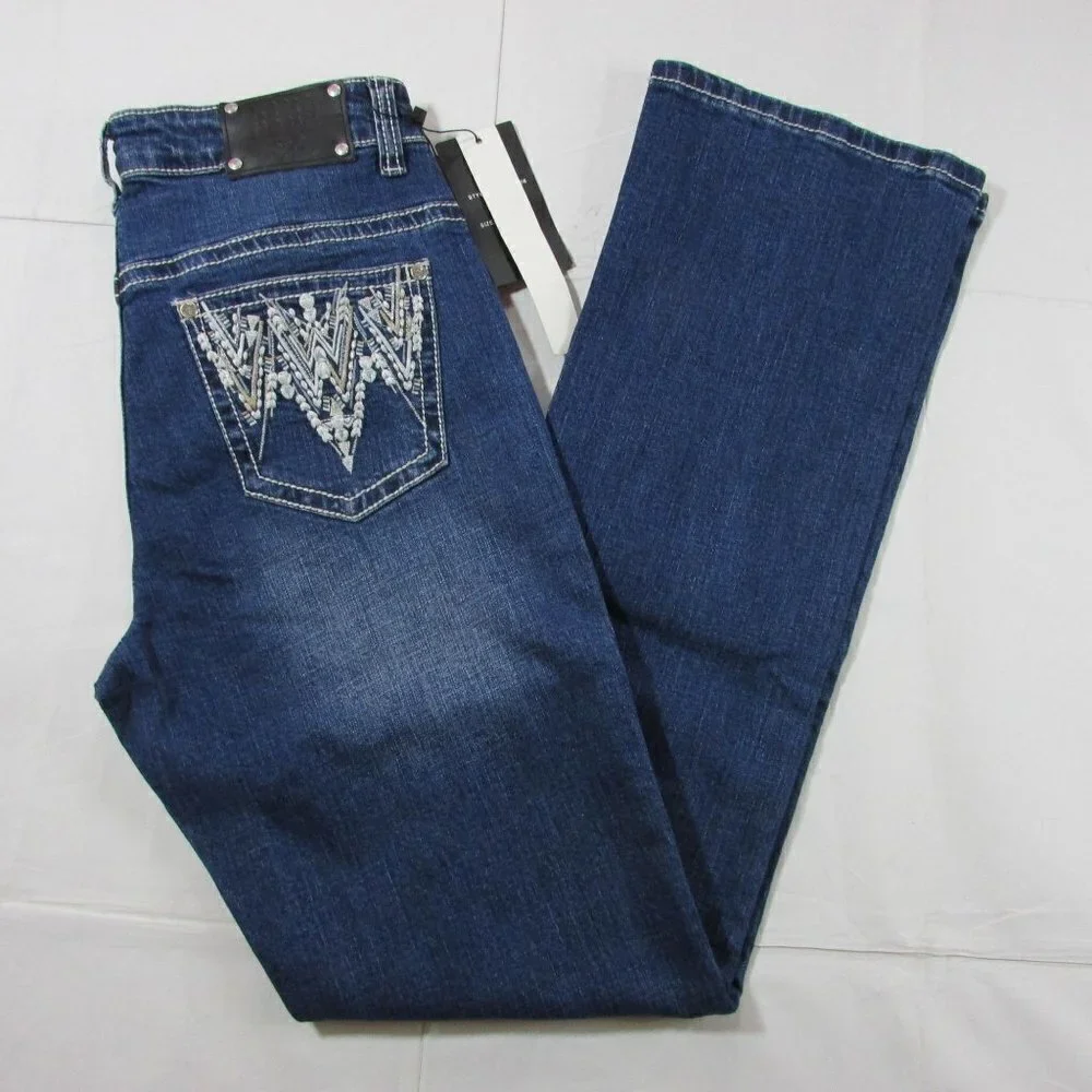 Live Hard Women's Embroidered V Design Pocket Jeans - Med Wash - LJ-F-2356